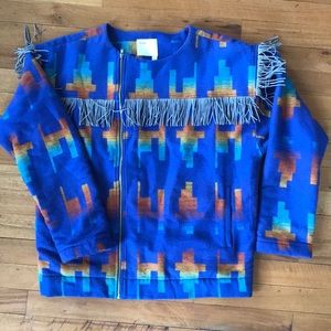 Purple Southwestern fringe fleece jacket